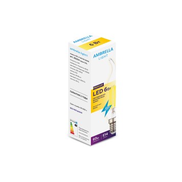 Светодиодная лампа филаментная свеча на ветру Ambrella 230V E14 6W (соответствует 60 Вт) 420Lm 3000K (теплый белый) 202214-1