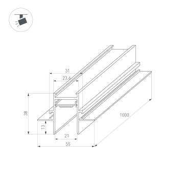 Шинопровод Arlight MAG-TRACK-2538-FDW-1000 (BK) 1m 036121-4