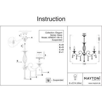 Люстра Maytoni Grace ARM247-08-G-11