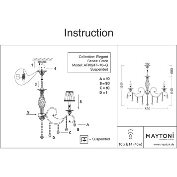 Люстра Maytoni Grace ARM247-10-G-15