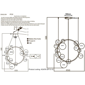 Люстра Crystal Lux AGATA SP15 V2 CHROME/TRANSPARENTE-2