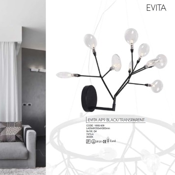 Бра Crystal Lux EVITA AP9 BLACK/TRANSPARENT-1