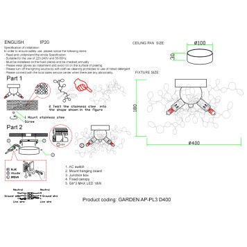 Бра Crystal Lux Garden AP-PL3 D400 GOLD-2