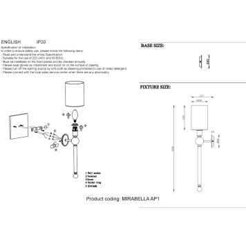 Бра Crystal Lux MIRABELLA AP1 CHROME/WHITE-1