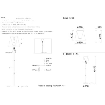 Торшер Crystal Lux RENATA PT1 GOLD-4