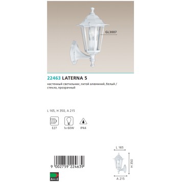 Уличный настенный светильник Eglo Laterna 5 22463-2