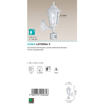 Уличный настенный светильник Eglo Laterna 5 22464-2