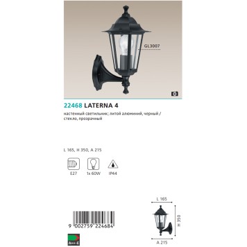 Уличный настенный светильник Eglo Laterna 4 22468-2
