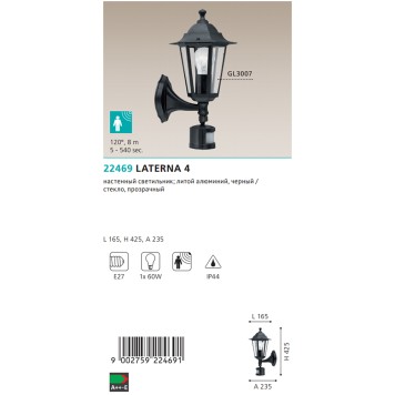 Уличный настенный светильник Eglo Laterna 4 22469-2