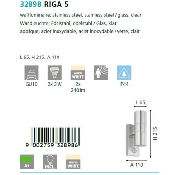 Уличный настенный светильник Eglo Riga 5 32898-2