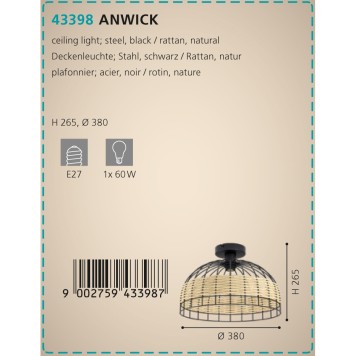 Светильник потолочный Eglo Anwick 43398-1