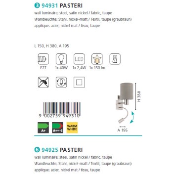 Бра Eglo Pasteri 94931-1