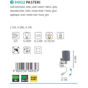 Бра Eglo Pasteri 94932-1