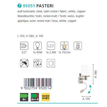 Бра Eglo Pasteri 95051-1