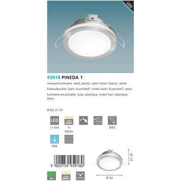 Светильник точечный Eglo Pineda 1 95918-2