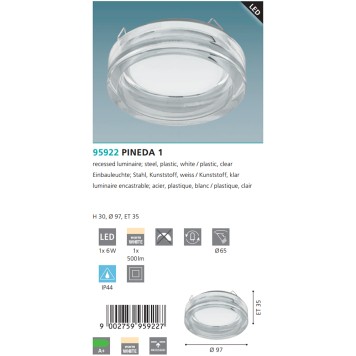 Светильник точечный Eglo Pineda 1 95922-3