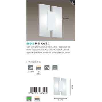 Светильник настенно-потолочный Eglo Metrass 2 96042-2