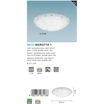 Светильник настенно-потолочный Eglo Margitta 1 96113-2