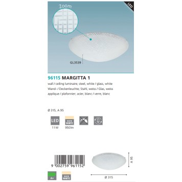 Светильник настенно-потолочный Eglo Margitta 1 96115-2