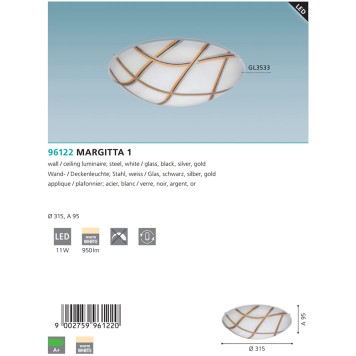 Светильник настенно-потолочный Eglo Margitta 1 96122-2
