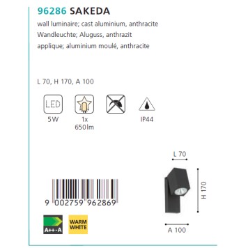 Уличный настенный светильник Eglo Sakeda 96286-1