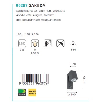 Уличный настенный светильник Eglo Sakeda 96287-1
