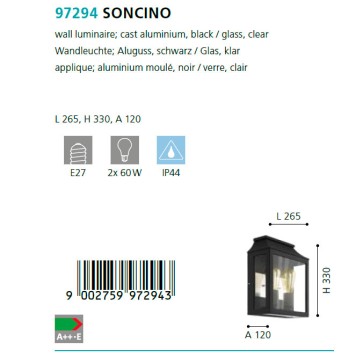 Уличный настенный светильник Eglo Soncino 97294-2