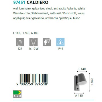 Уличный настенный светильник Eglo Caldiero 97451-2