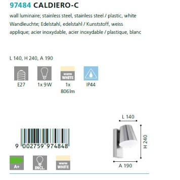 Уличный настенный светильник Eglo Caldiero-d 97484-3