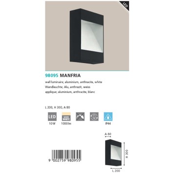 Уличный настенный светильник Eglo Manfria 98095-1