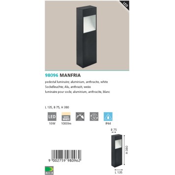 Уличный фонарь Eglo Manfria 98096-1