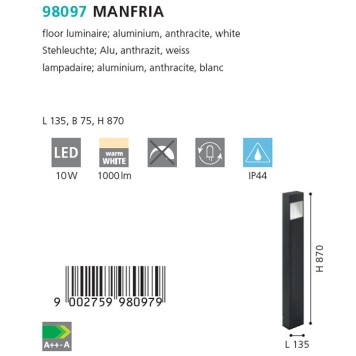 Уличный фонарь Eglo Manfria 98097-1