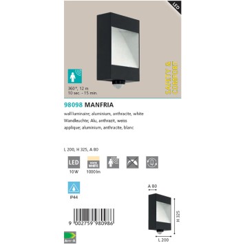 Уличный настенный светильник Eglo Manfria 98098-1