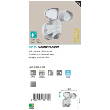 Уличный настенный светильник Eglo Pagino 98175-2