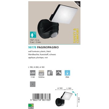 Уличный настенный светильник Eglo Pagino 98178-2