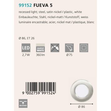 Светильник точечный Eglo Fueva 5 99152-1