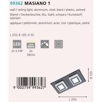 Светильник настенно-потолочный Eglo Masiano 1 99362-1