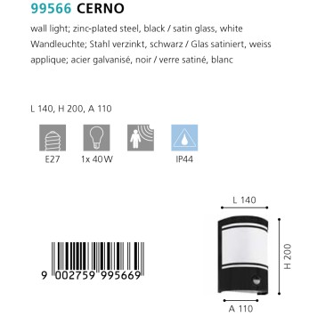 Уличный настенный светильник Eglo Cerno 99566-1