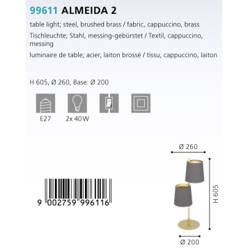 Лампа настольная Eglo Almeida 2 99611-1