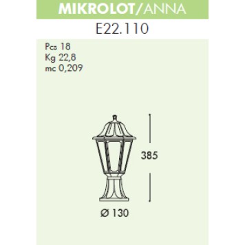 Уличный фонарь Fumagalli Mikrolot/Anna E22.110.000.WXE27-1