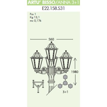 Уличный фонарь Fumagalli Artu Bisso/Anna E22.158.S31.AXE27-2