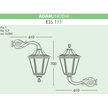 Уличный настенный светильник Fumagalli Adam/Noemi E35.171.000.AYE27-1