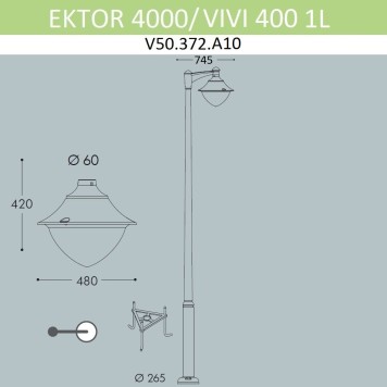 Уличный фонарь Fumagalli EKTOR 4000/MIDIPILAR/VIVI 1L LED-HIP V50.372.A10.AXH27-8