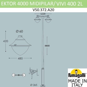 Уличный фонарь Fumagalli Ektor 4000/Midipilar/Vivi 2L Led-Hip V50.372.A20.AXH27-11