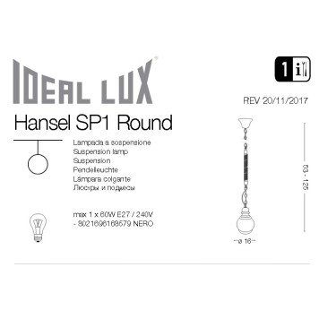 Люстра Ideal Lux Hansel SP1 ROUND-1