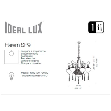 Люстра Ideal Lux Harem SP9-3