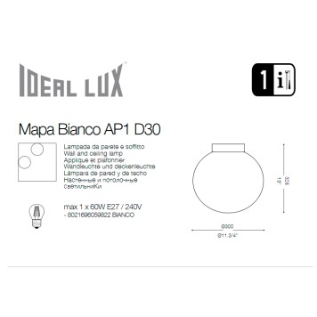 Светильник потолочный Ideal Lux Mapa BIANCO PL1 D40-1