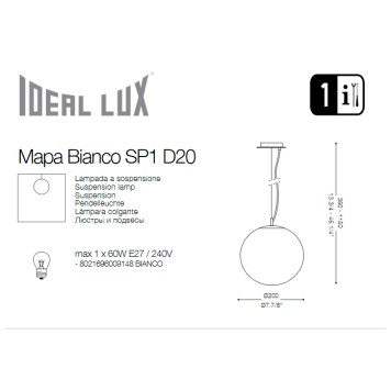 Люстра Ideal Lux Mapa BIANCO SP1 D20-5