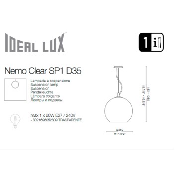 Люстра Ideal Lux Nemo FUME SP1 D30-2