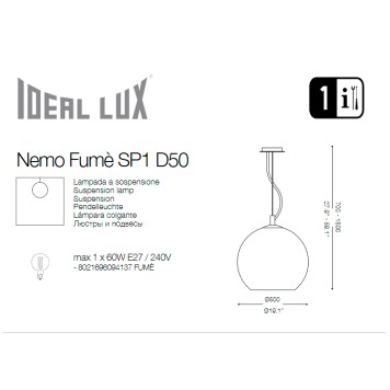 Люстра Ideal Lux Nemo FUME SP1 D50-2